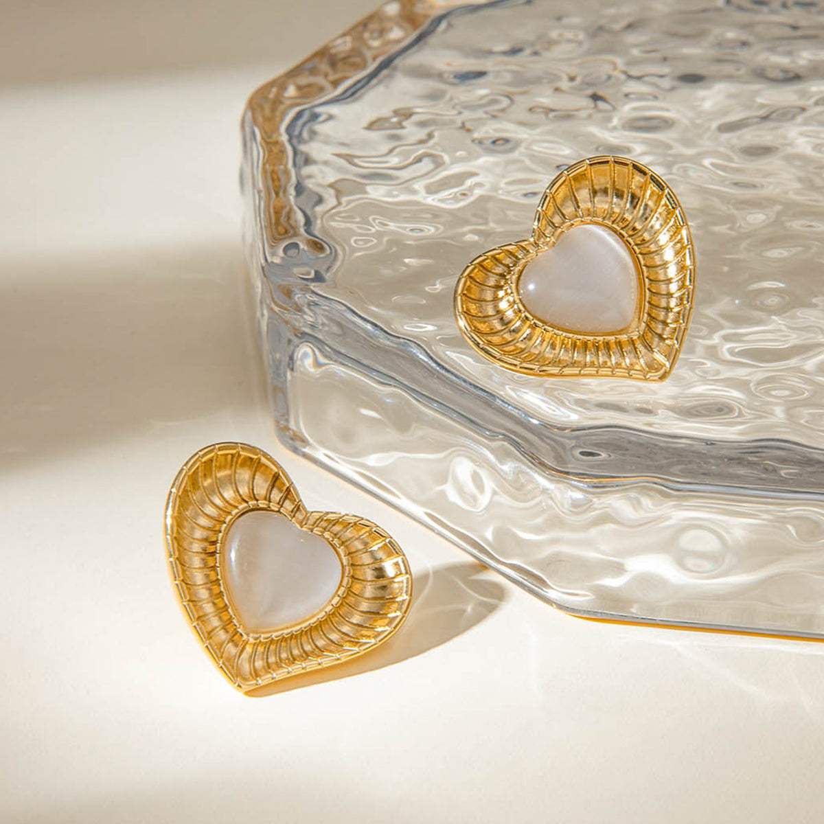 Stainless Steel Cat's Eye Stone Heart Earrings - Trendsi - Flyclothing LLC