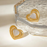 Stainless Steel Cat's Eye Stone Heart Earrings - Trendsi