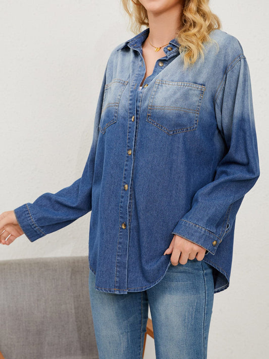 Button Up Long Sleeve Denim Jacket - Trendsi