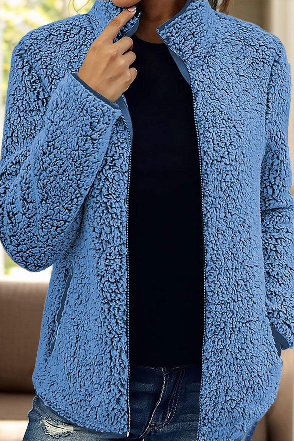 Pocketed Zip Up Turtleneck Jacket - Trendsi - Flyclothing LLC