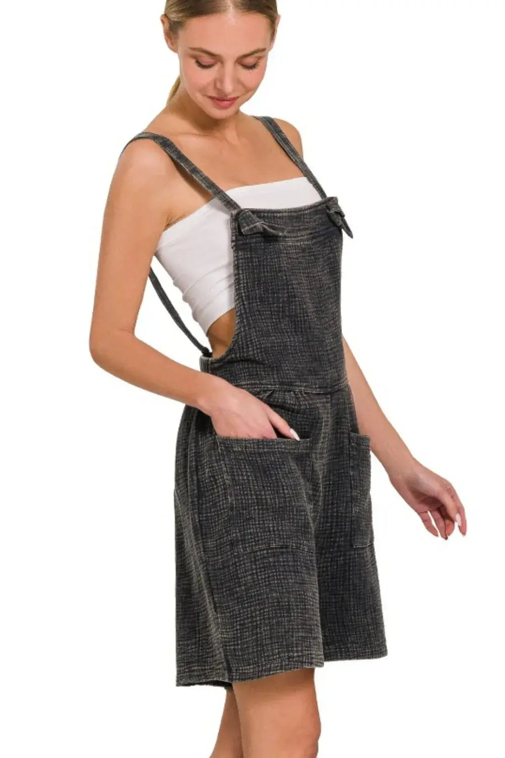 Zenana Woven Double Gauze Acid Washed Romper - Trendsi - Flyclothing LLC