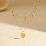 18K Gold-Plated Cross Double Layered Pendant Necklace - Trendsi - Flyclothing LLC