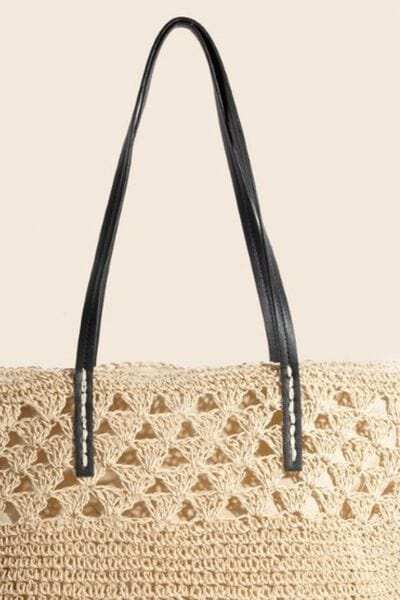 Fame Faux Leather Handle Knitted Tote Bag - Trendsi - Flyclothing LLC