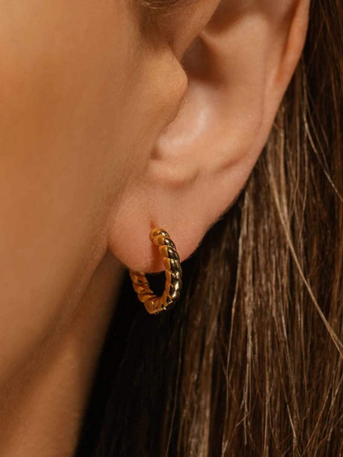 18K Gold-Plated Stainless Steel Huggie Earrings - Trendsi - Flyclothing LLC