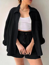 Textured Button Up Shirt and Shorts Set - Trendsi - Flyclothing LLC