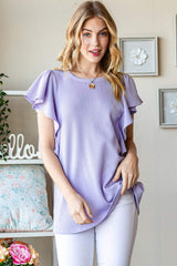 Heimish Full Size Ruffled Sleeve Ribbed Top - Trendsi - Flyclothing LLC