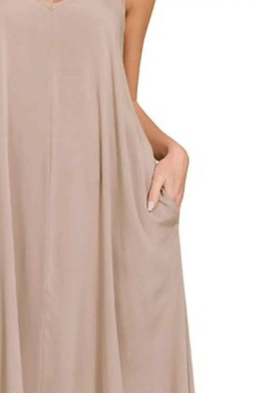 Zenana Woven Arc Hem Cami Dress With Flowy Pockets - Trendsi - Flyclothing LLC