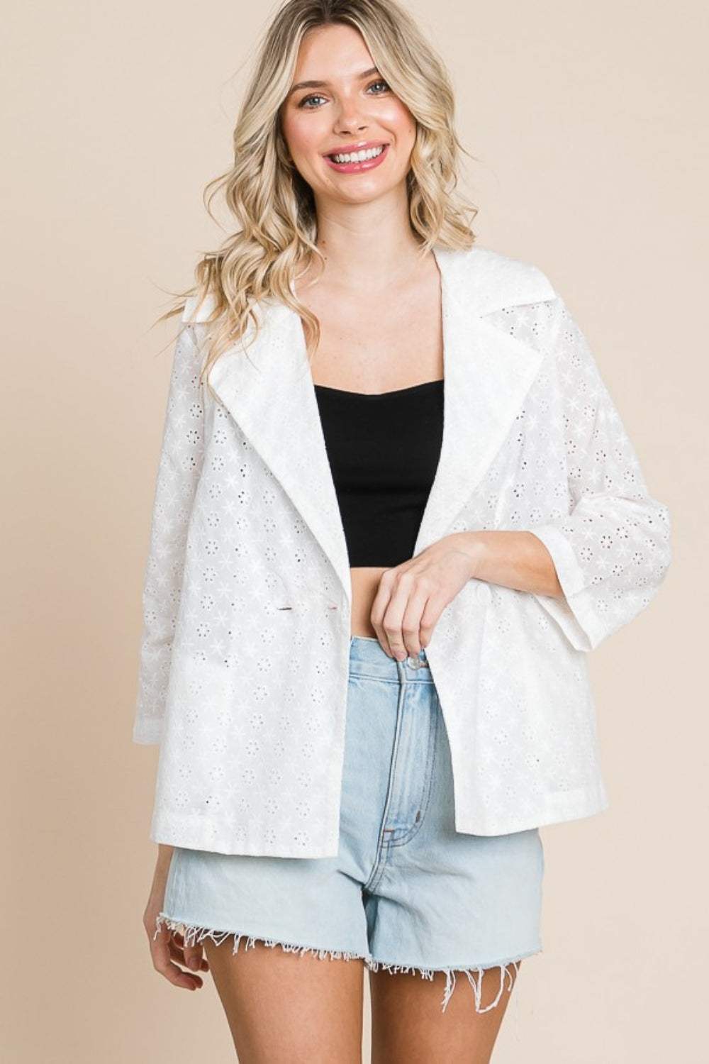 Culture Code Double Breasted Eyelet Jacket with Pockets - Trendsi - Flyclothing LLC