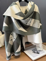 Cute Cat Pattern Plaid Raw Hem Scarf - Trendsi - Flyclothing LLC