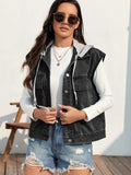 Drawstring Button Up Sleeveless Denim Jacket - Trendsi - Flyclothing LLC