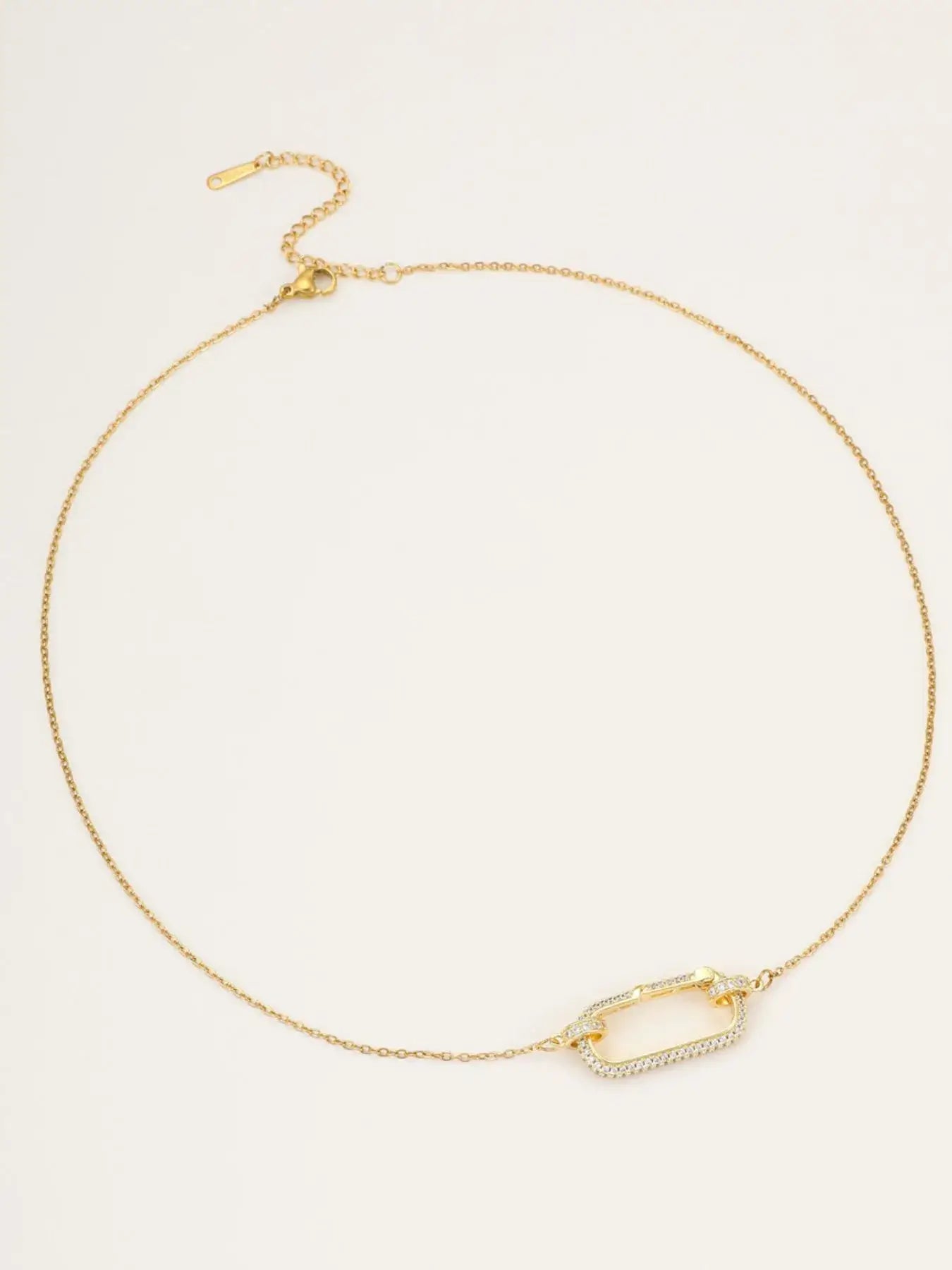 Stainless Steel Zircon Rectangle Pendant Necklace - Trendsi - Flyclothing LLC
