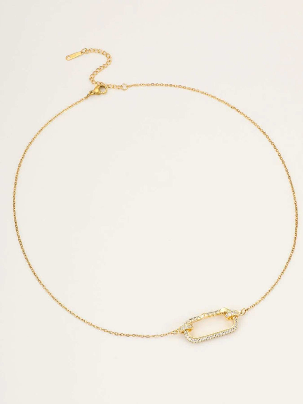 Stainless Steel Zircon Rectangle Pendant Necklace - Trendsi - Flyclothing LLC