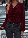 Cowl Neck Long Sleeve Blouse - Trendsi - Flyclothing LLC