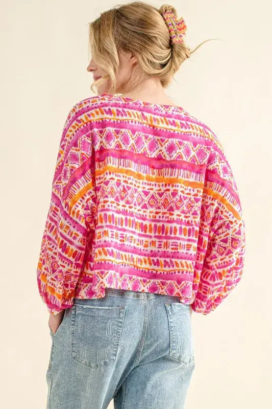 And The Why Cozy Textured Printed Casual Top - Trendsi - Flyclothing LLC