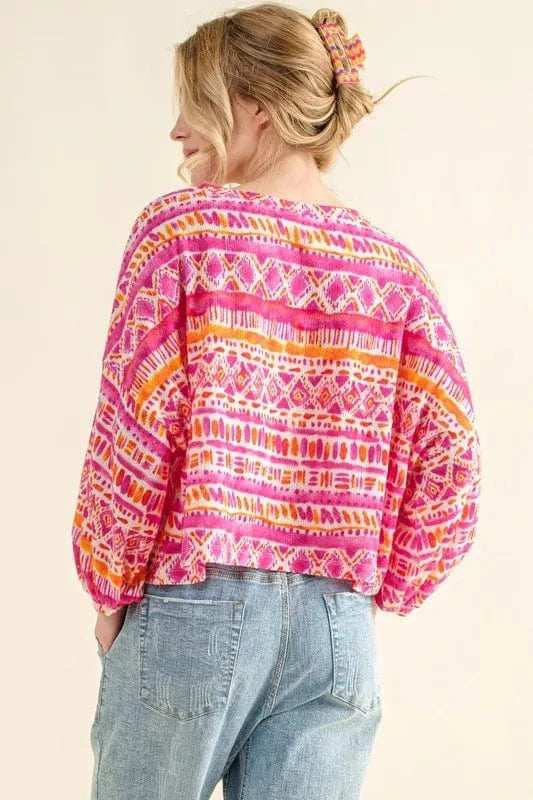 And The Why Cozy Textured Printed Casual Top - Trendsi - Flyclothing LLC