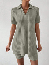 Johnny Collar Short Sleeve Top and Shorts Set - Trendsi - Flyclothing LLC