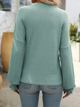 Ribbed Knit Ruffle Cuff T-Shirt - Trendsi - Flyclothing LLC