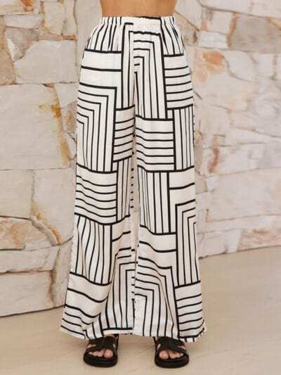 Button Down Half Sleeve Top and Pants Set - Trendsi - Flyclothing LLC