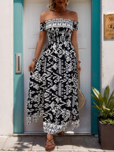 Slit Printed Off-Shoulder Dress - Trendsi - Flyclothing LLC