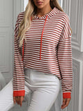 Mandy Striped Long Sleeve Hooded Knit Top - Trendsi - Flyclothing LLC