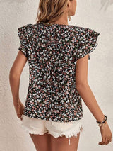 Ditsy Floral Round Neck Cap Sleeve Top - Trendsi - Flyclothing LLC