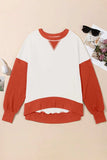Contrast Round Neck Long Sleeve Sweatshirt - Trendsi - Flyclothing LLC