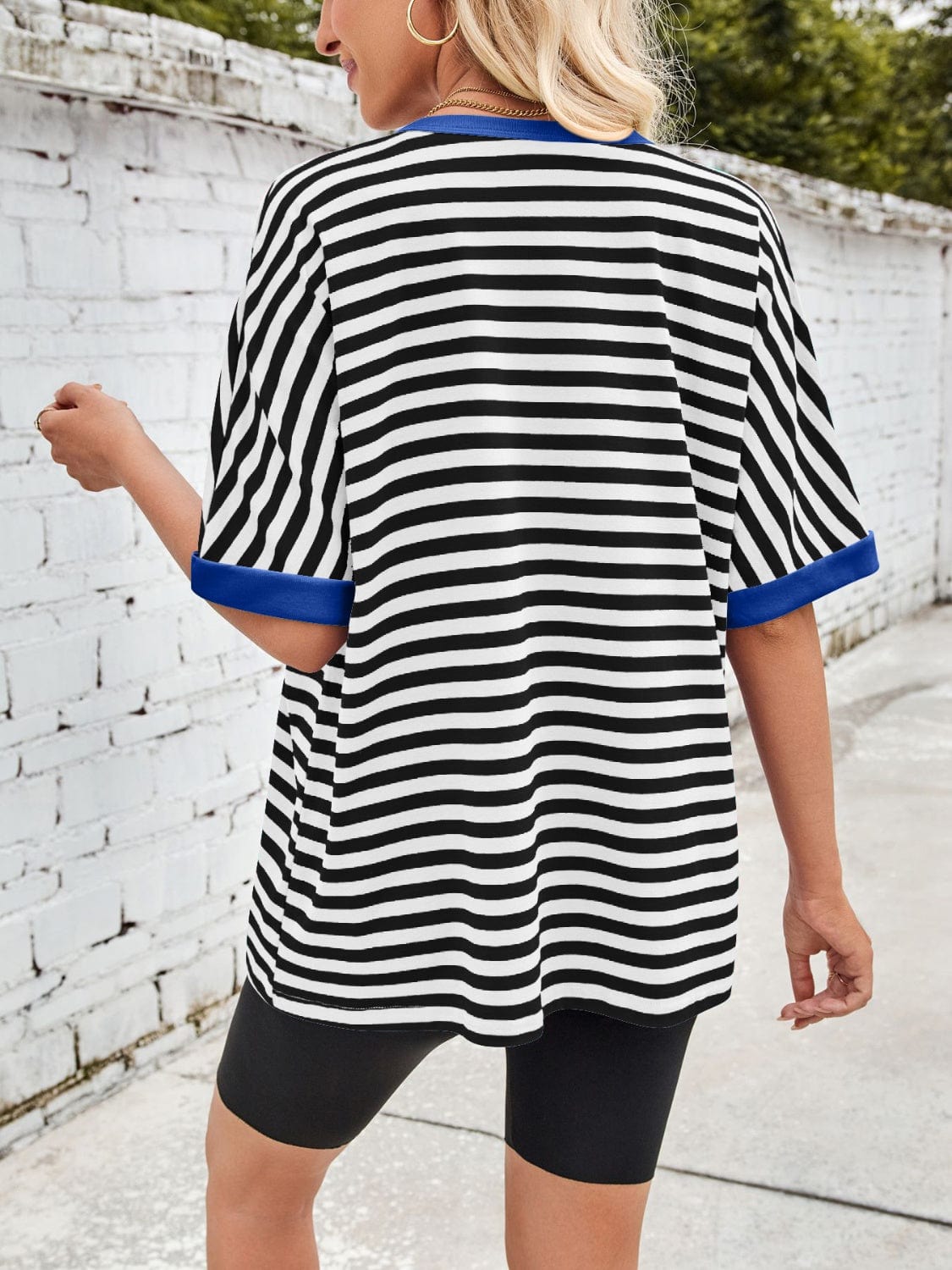 Lovelet Striped Round Neck Half Sleeve T-Shirt - Trendsi