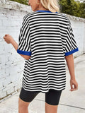 Lovelet Striped Round Neck Half Sleeve T-Shirt - Trendsi - Flyclothing LLC