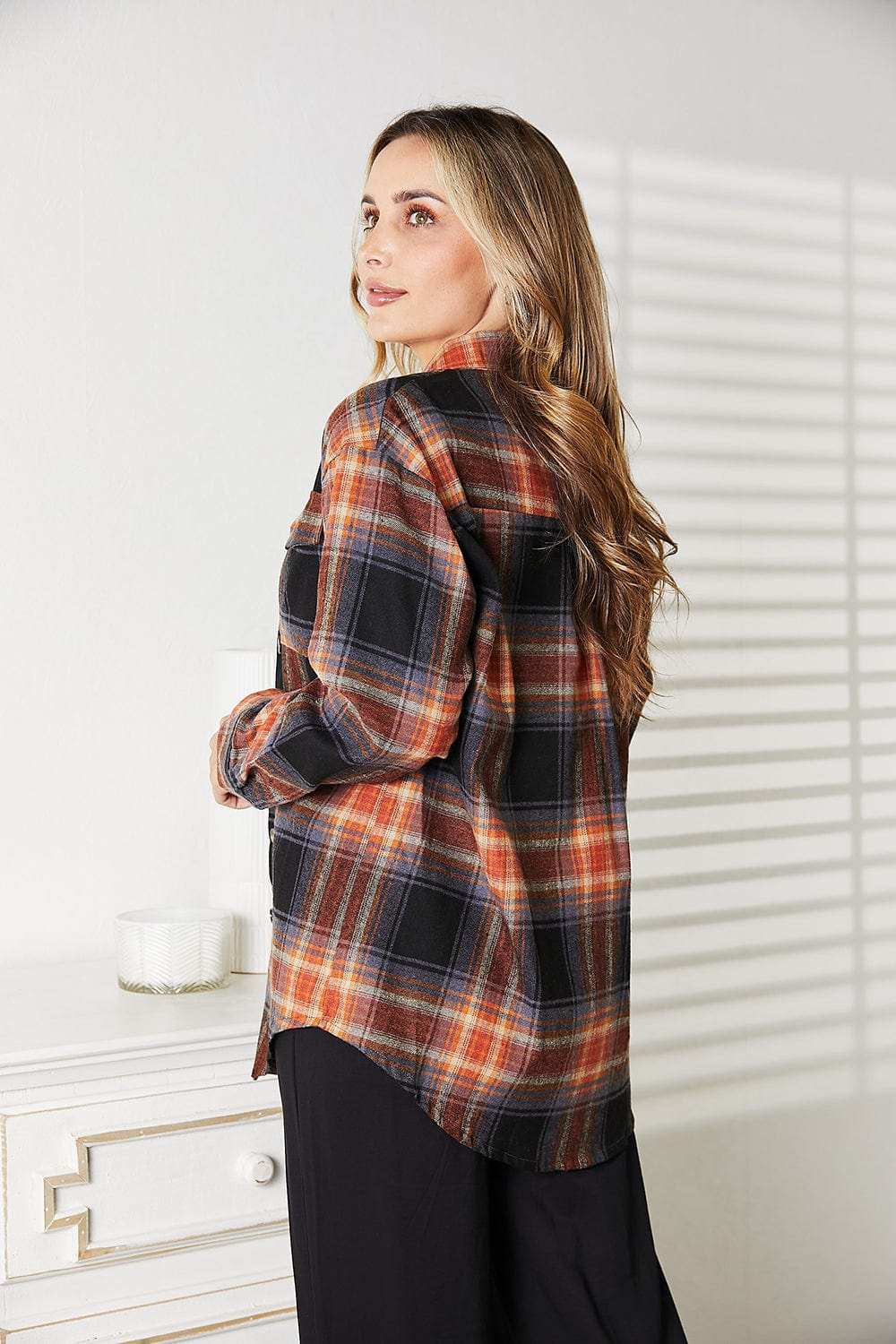 Mandy Plaid Dropped Shoulder Shirt - Trendsi - Flyclothing LLC