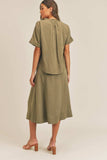 MABLE Short Sleeve Top and Button Down Midi Skirt Set - Trendsi - Flyclothing LLC
