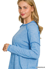 Zenana Full Size Melange Hacci Exposed Seam Hi-low Tee Plus Size - Trendsi - Flyclothing LLC