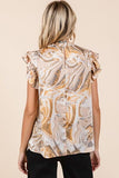 Mittoshop Abstract Print Ruffle Short Sleeve Satin Top - Trendsi