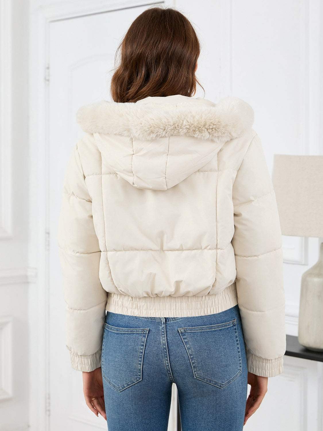 Pocketed Long Sleeve Cropped Hooded Winter Coat - Trendsi - Flyclothing LLC