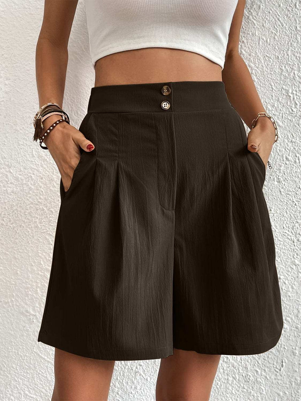Pocketed Half Elastic Waist Shorts - Trendsi - Flyclothing LLC