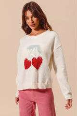 SO ME Heart Cherry Knitted Valentine Sweater Top - Trendsi - Flyclothing LLC