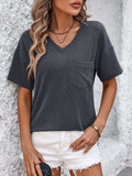 V-Neck Dropped Shoulder T-Shirt - Trendsi - Flyclothing LLC