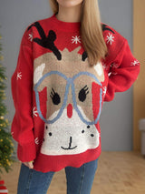 Reindeer Round Neck Dropped Shoulder Sweater - Trendsi - Flyclothing LLC