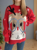 Reindeer Round Neck Dropped Shoulder Sweater - Trendsi - Flyclothing LLC