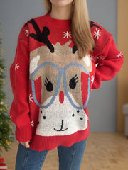 Reindeer Round Neck Dropped Shoulder Sweater - Trendsi
