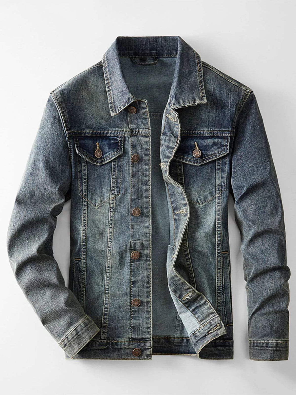 Men's Plus Size Vintage Wash Denim Jacket - Trendsi - Flyclothing LLC