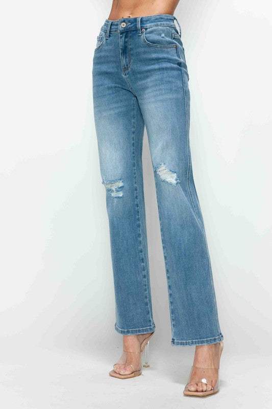 bytos Full Size Distressed High Rise Straight Jeans - Trendsi - Flyclothing LLC