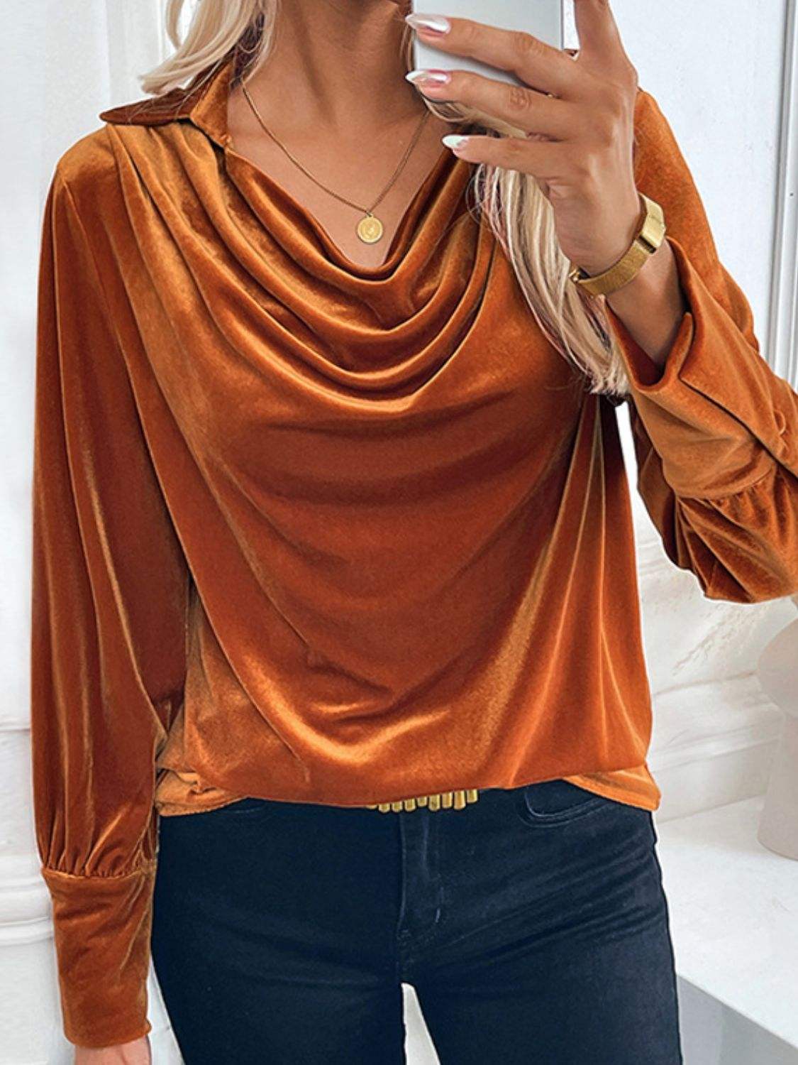 Perfee Ruched Long Sleeve Blouse - Trendsi - Flyclothing LLC