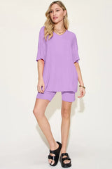 Basic Bae Bamboo Full Size V-Neck Drop Shoulder T-Shirt and Shorts Set - Trendsi - Flyclothing LLC