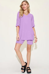 Basic Bae Bamboo Full Size V-Neck Drop Shoulder T-Shirt and Shorts Set - ShopBasicbae - Flyclothing LLC