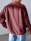 Fuzzy Zip Up Long Sleeve Jacket - Trendsi