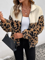 Leopard Zip Up Fleece Jacket - Trendsi - Flyclothing LLC