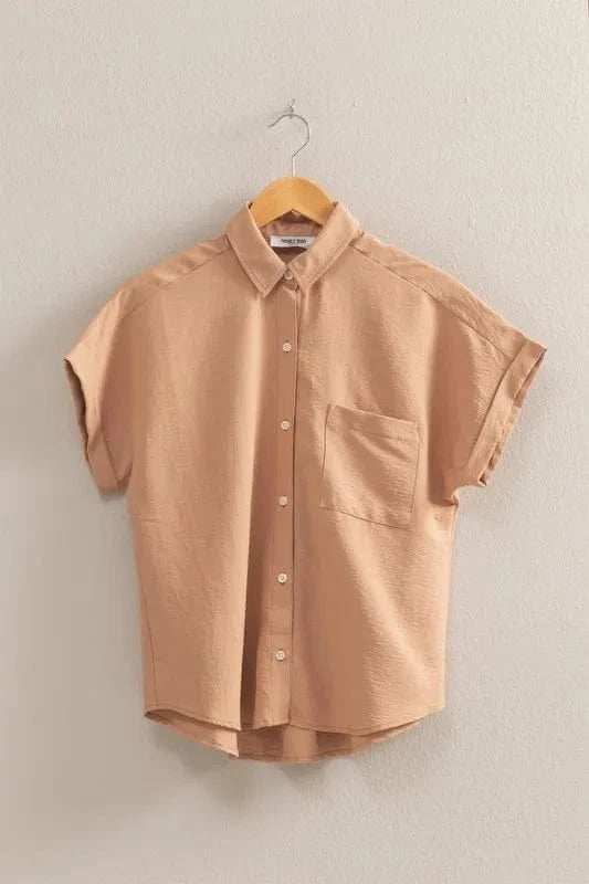 HYFVE Button Down Collared Neck Short Sleeve Shirt - Trendsi - Flyclothing LLC