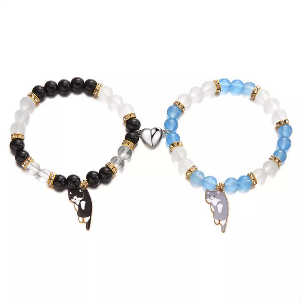 2 Piece Beaded Cat Charm Bracelet - Trendsi - Flyclothing LLC