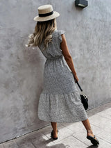 Ruffled Surplice Printed Cap Sleeve Dress - Trendsi - Flyclothing LLC