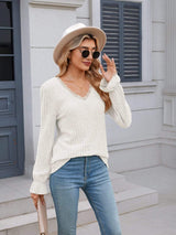 Lace Detail V-Neck Long Sleeve T-Shirt - Trendsi - Flyclothing LLC